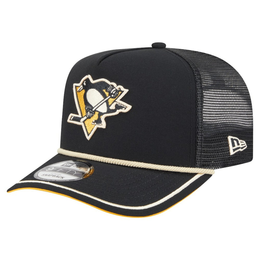 Pittsburgh Penguins New Era Vintage Team Rope A-Frame 9FIFTY Snapback Hat - Black - NHL