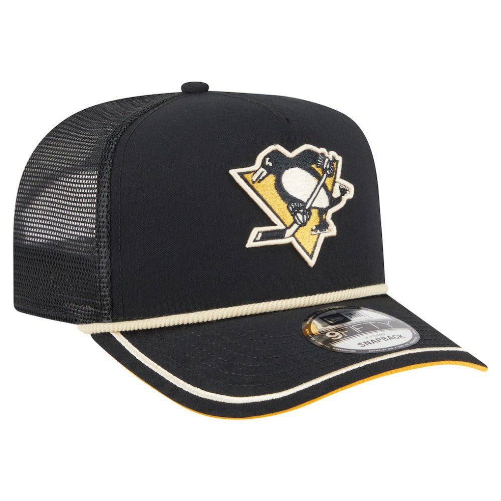 Pittsburgh Penguins New Era Vintage Team Rope A-Frame 9FIFTY Snapback Hat - Black - NHL