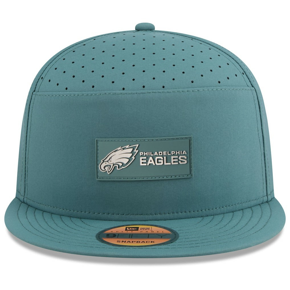 Philadelphia Eagles New Era 2025 Sideline Split Panel 9FIFTY Snapback Hat Midnight Green | NFL