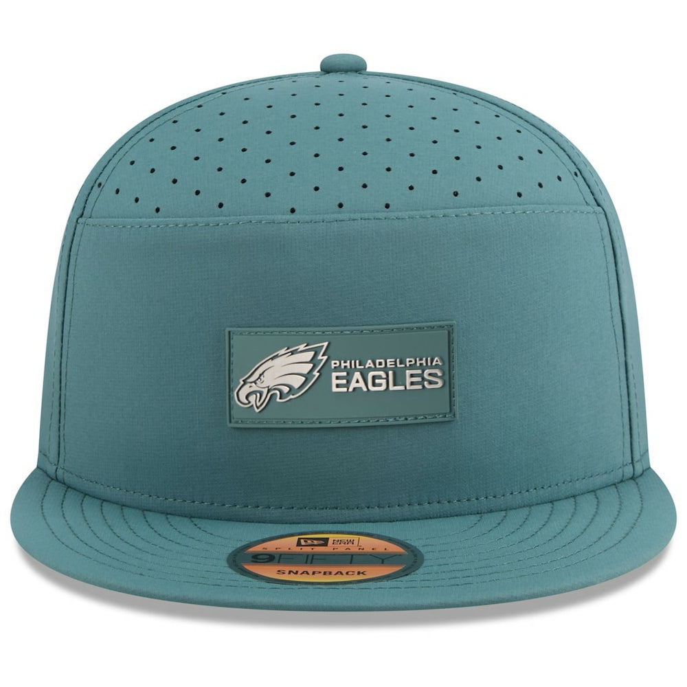 Philadelphia Eagles New Era 2025 Sideline Split Panel 9FIFTY Snapback Hat Midnight Green | NFL