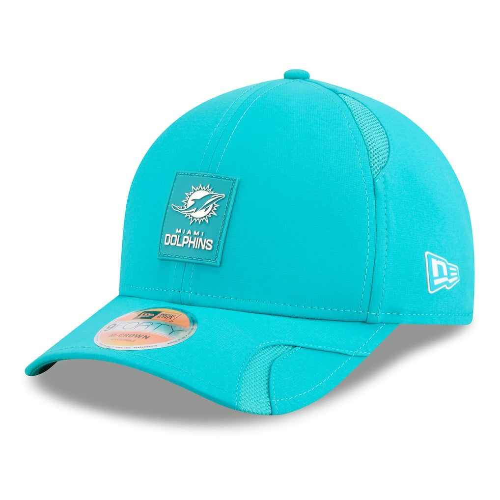Miami Dolphins New Era 2025 Sideline M-Crown 9FORTY Adjustable Hat Aqua | NFL