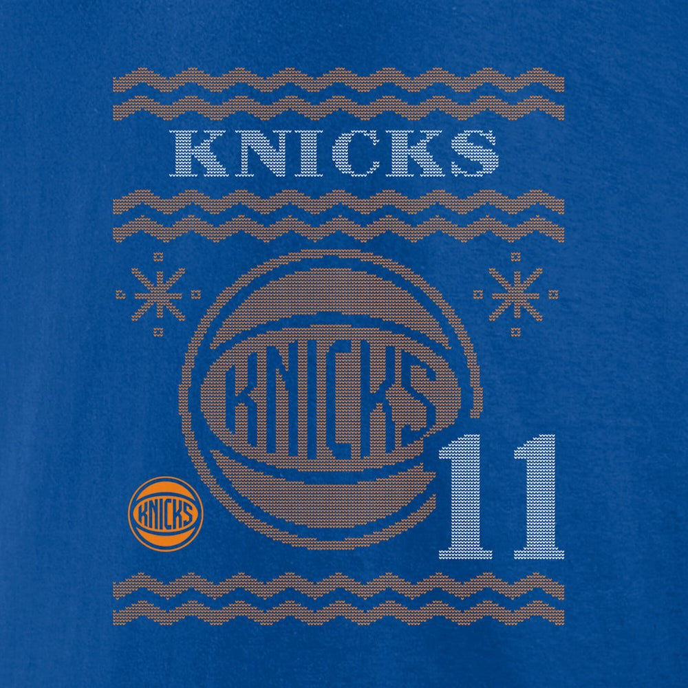 Jalen Brunson New York Knicks Ugly Sweater Name & Number T-Shirt Blue - NBA
