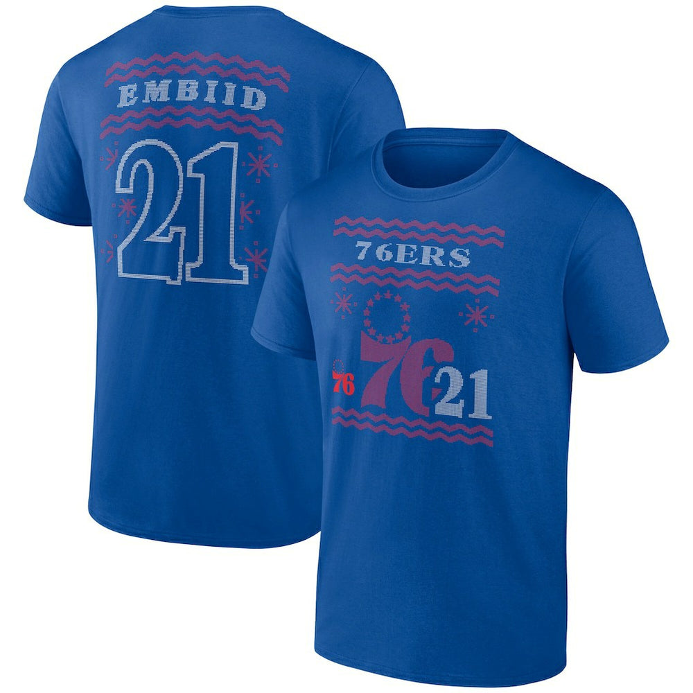 Joel Embiid Philadelphia 76ers Ugly Sweater Name & Number T-Shirt Royal - NBA