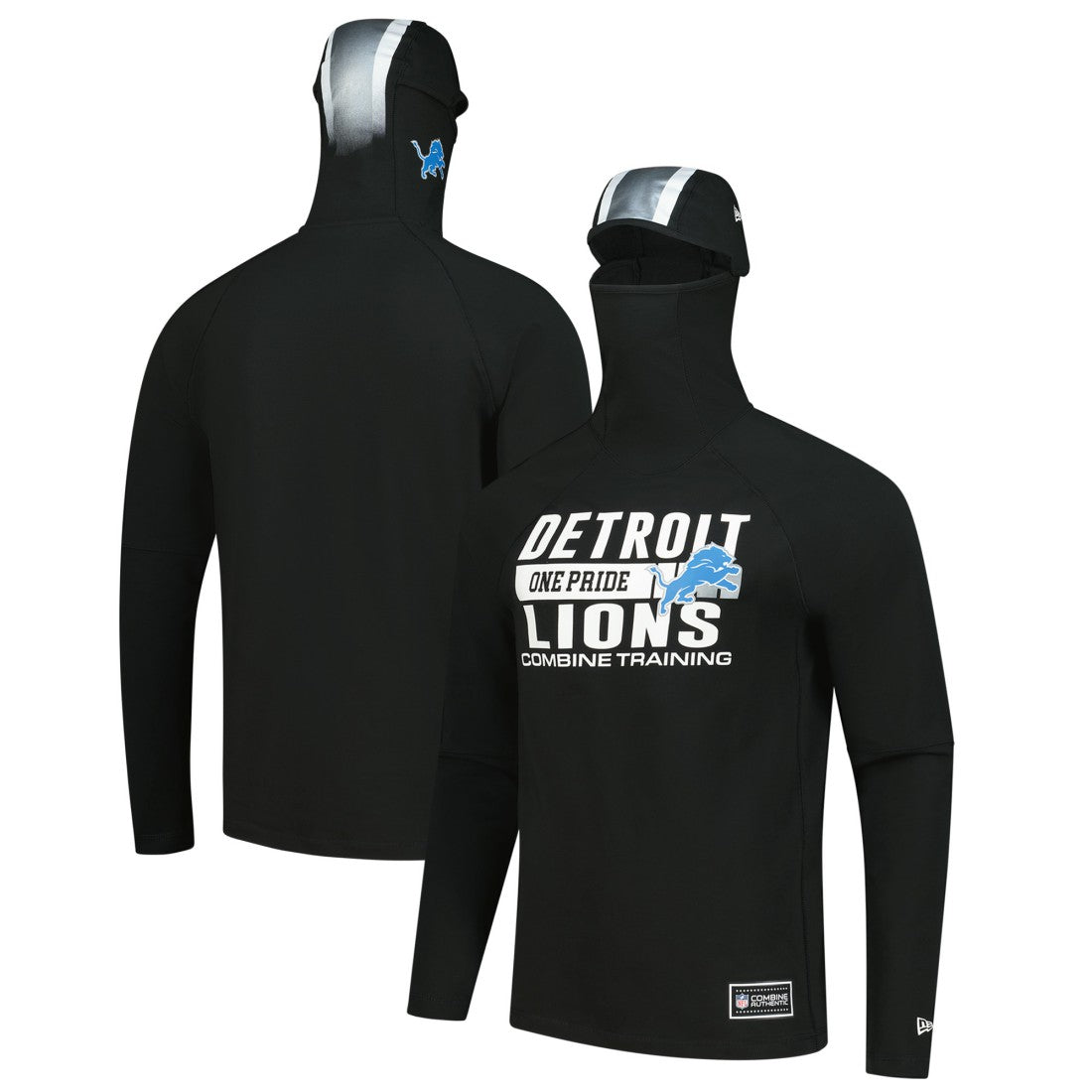 Detroit Lions New Era Functional Fandom Balaclava Helmet Stripe Tri-Blend Hoodie Black | NFL