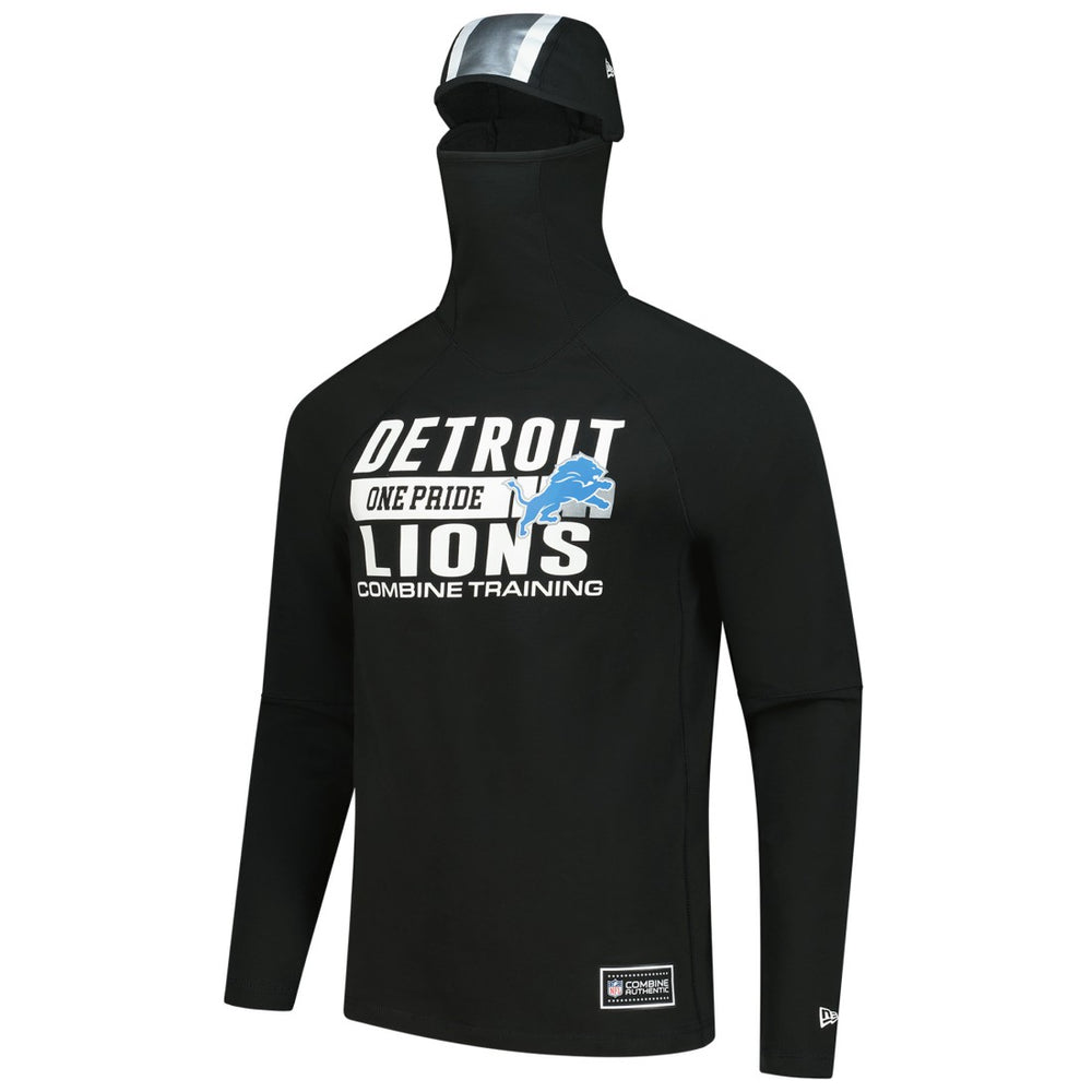 Detroit Lions New Era Functional Fandom Balaclava Helmet Stripe Tri-Blend Hoodie Black | NFL