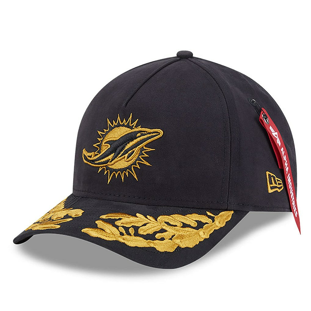 Miami Dolphins New Era x Alpha Industries A-Frame 9FORTY Adjustable Hat Black | NFL