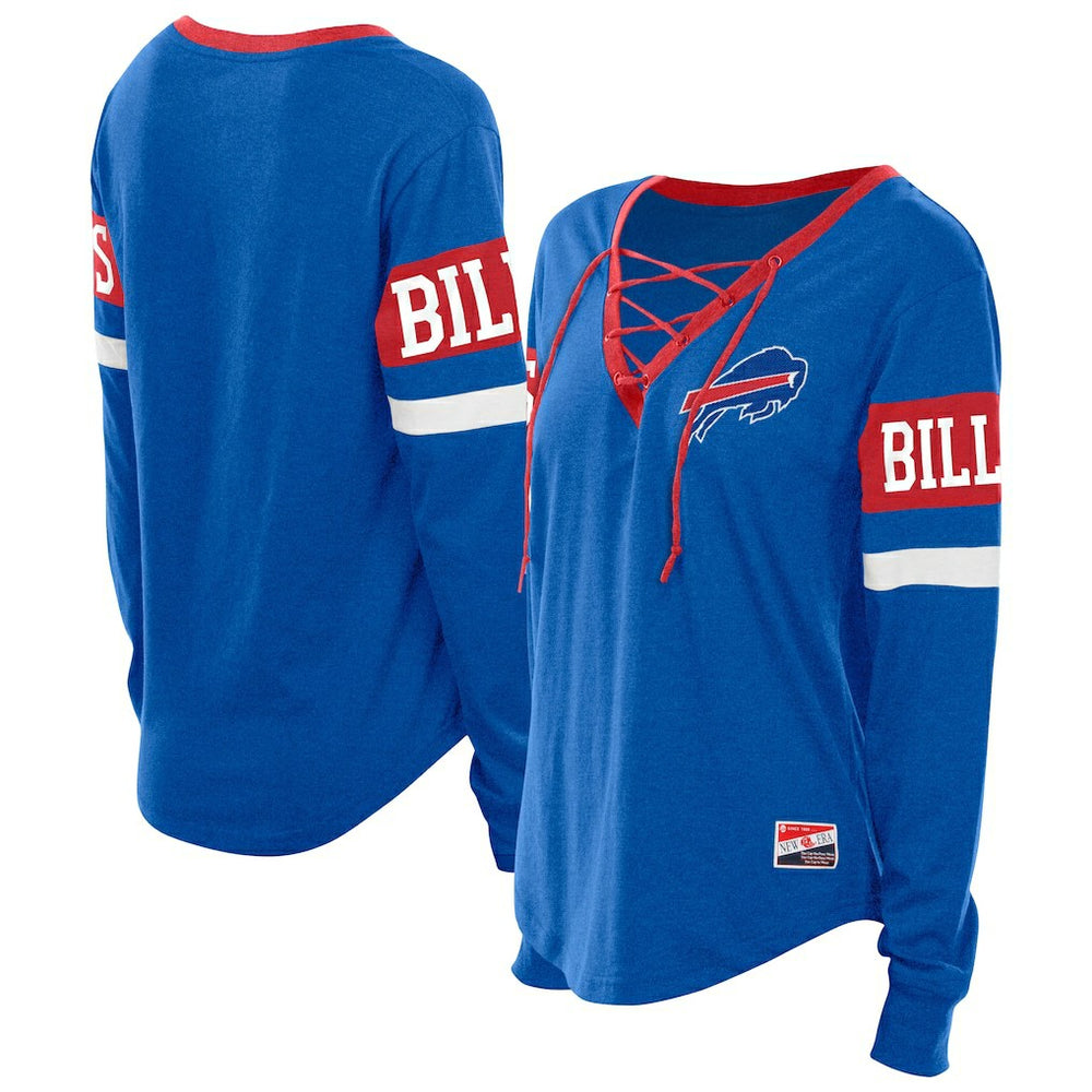 Buffalo Bills New Era Women's Plus Size Throwback Lace-Up Long Sleeve T-Shirt Blue | NFL