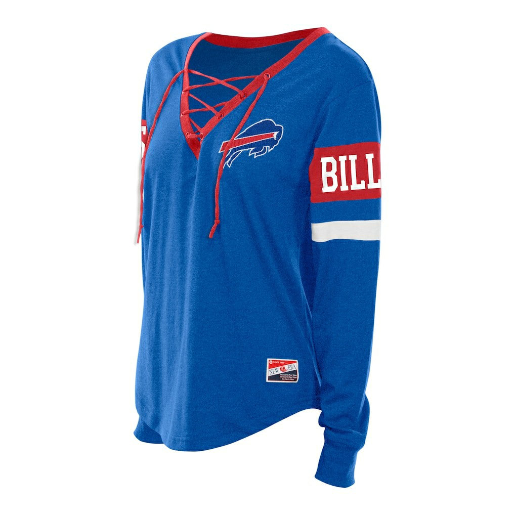 Buffalo Bills New Era Women's Plus Size Throwback Lace-Up Long Sleeve T-Shirt Blue | NFL