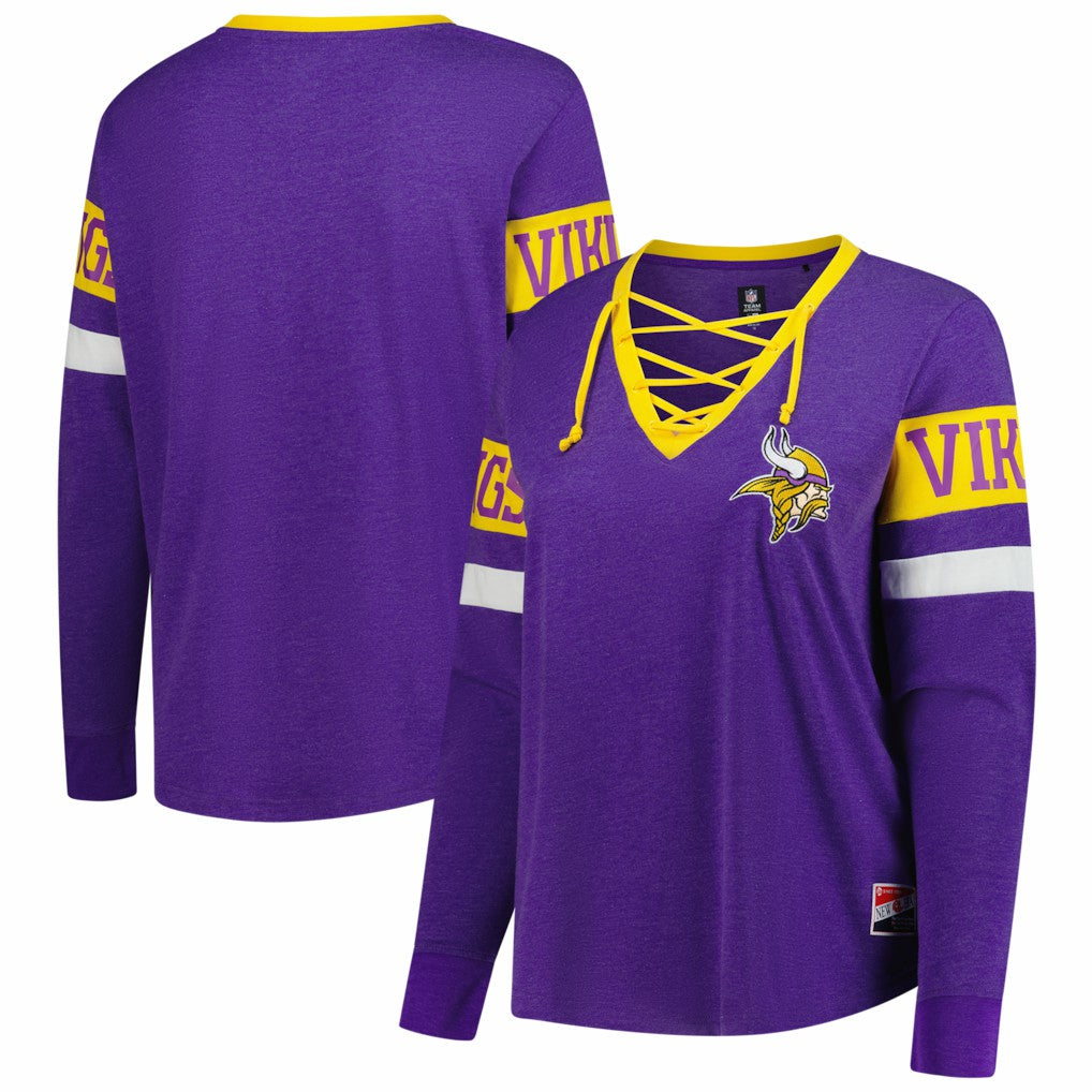 Minnesota Vikings New Era Women's Plus Size Throwback Lace-Up Long Sleeve T-Shirt Purple | NFL