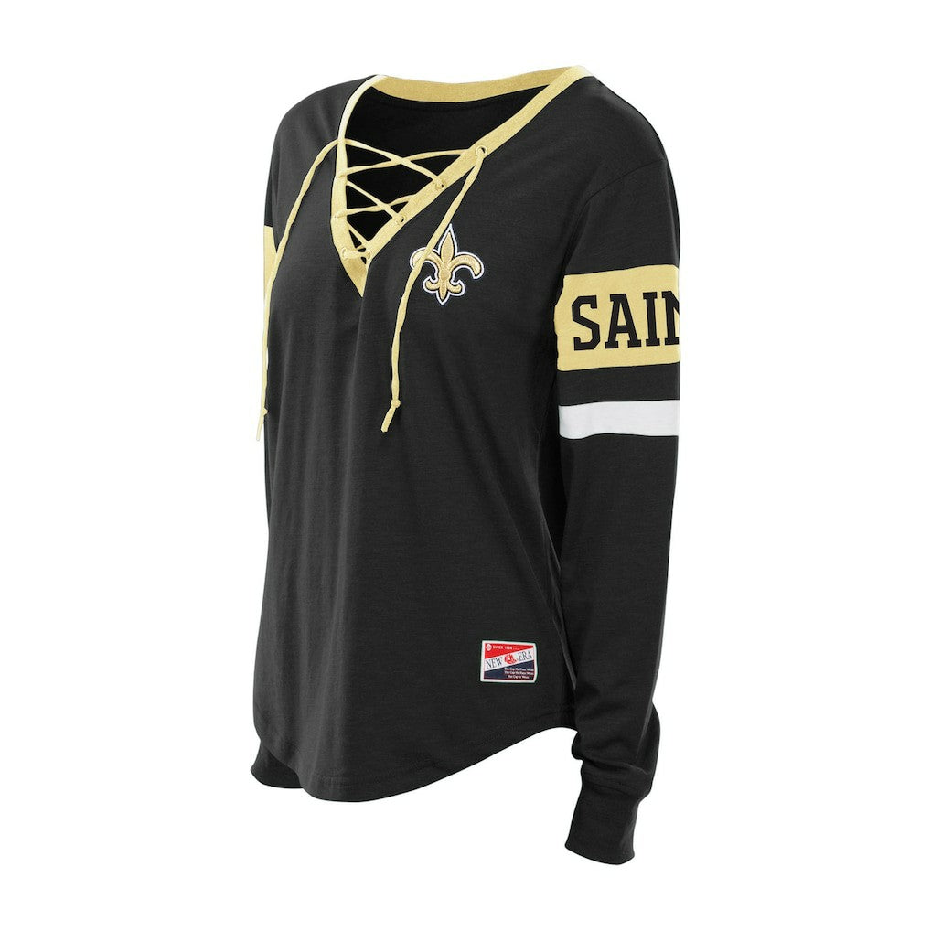 New Orleans Saints New Era Women's Plus Size Throwback Lace-Up Long Sleeve T-Shirt Black | NFL