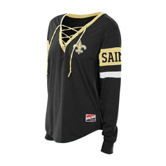 New Orleans Saints New Era Women's Plus Size Throwback Lace-Up Long Sleeve T-Shirt Black | NFL