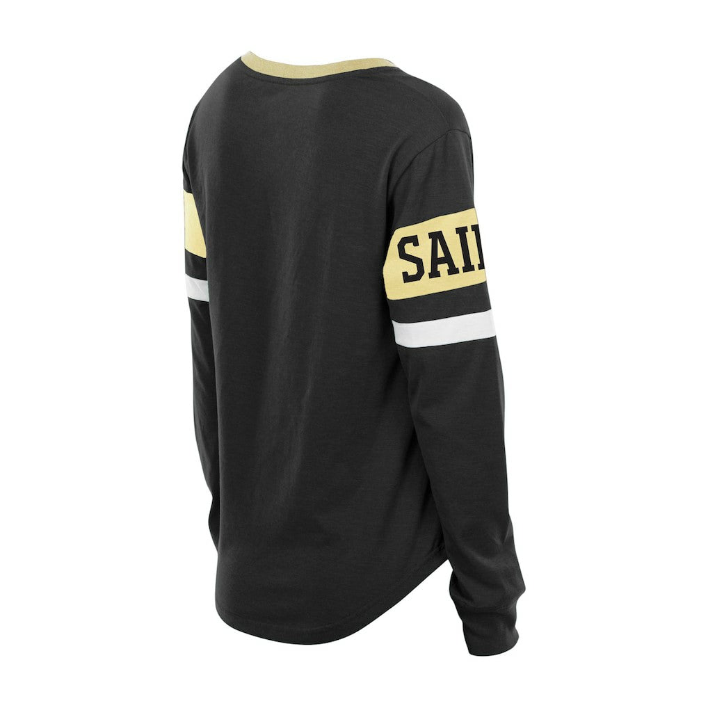 New Orleans Saints New Era Women's Plus Size Throwback Lace-Up Long Sleeve T-Shirt Black | NFL
