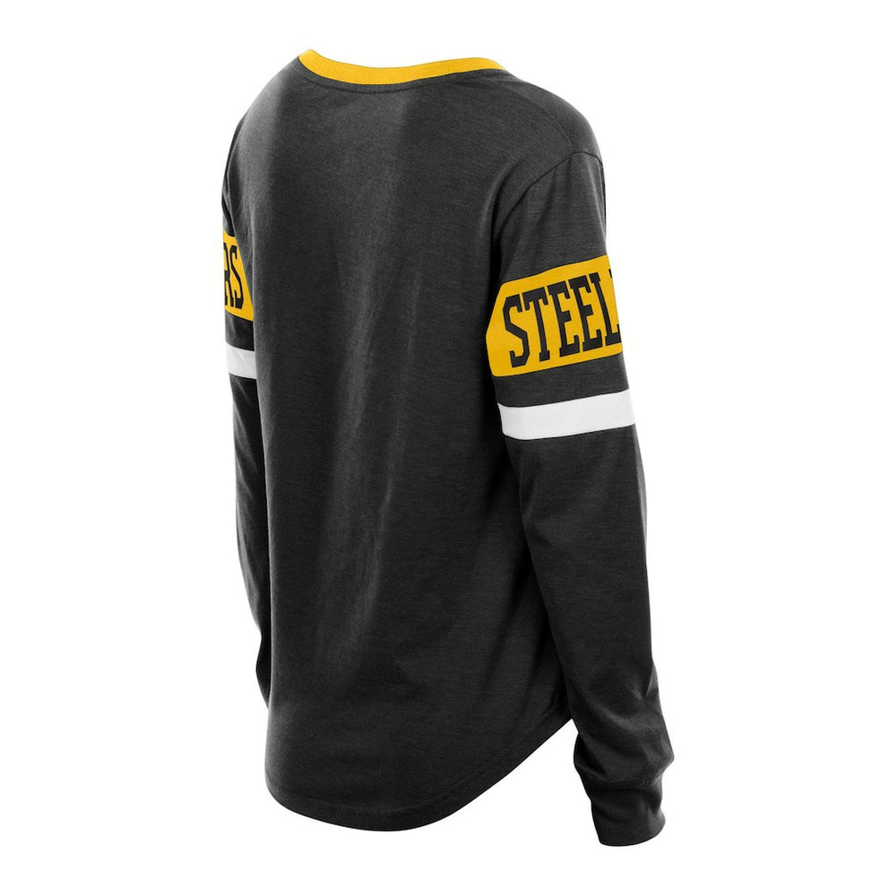 Pittsburgh Steelers New Era Women's Plus Size Throwback Lace-Up Long Sleeve T-Shirt Black | NFL