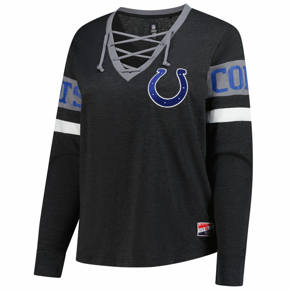 Indianapolis Colts New Era Women's Plus Size Throwback Lace-Up Long Sleeve T-Shirt Black | NFL