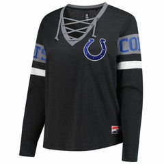 Indianapolis Colts New Era Women's Plus Size Throwback Lace-Up Long Sleeve T-Shirt Black | NFL
