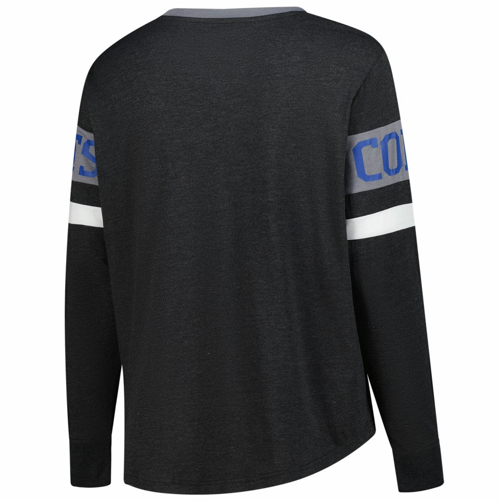 Indianapolis Colts New Era Women's Plus Size Throwback Lace-Up Long Sleeve T-Shirt Black | NFL