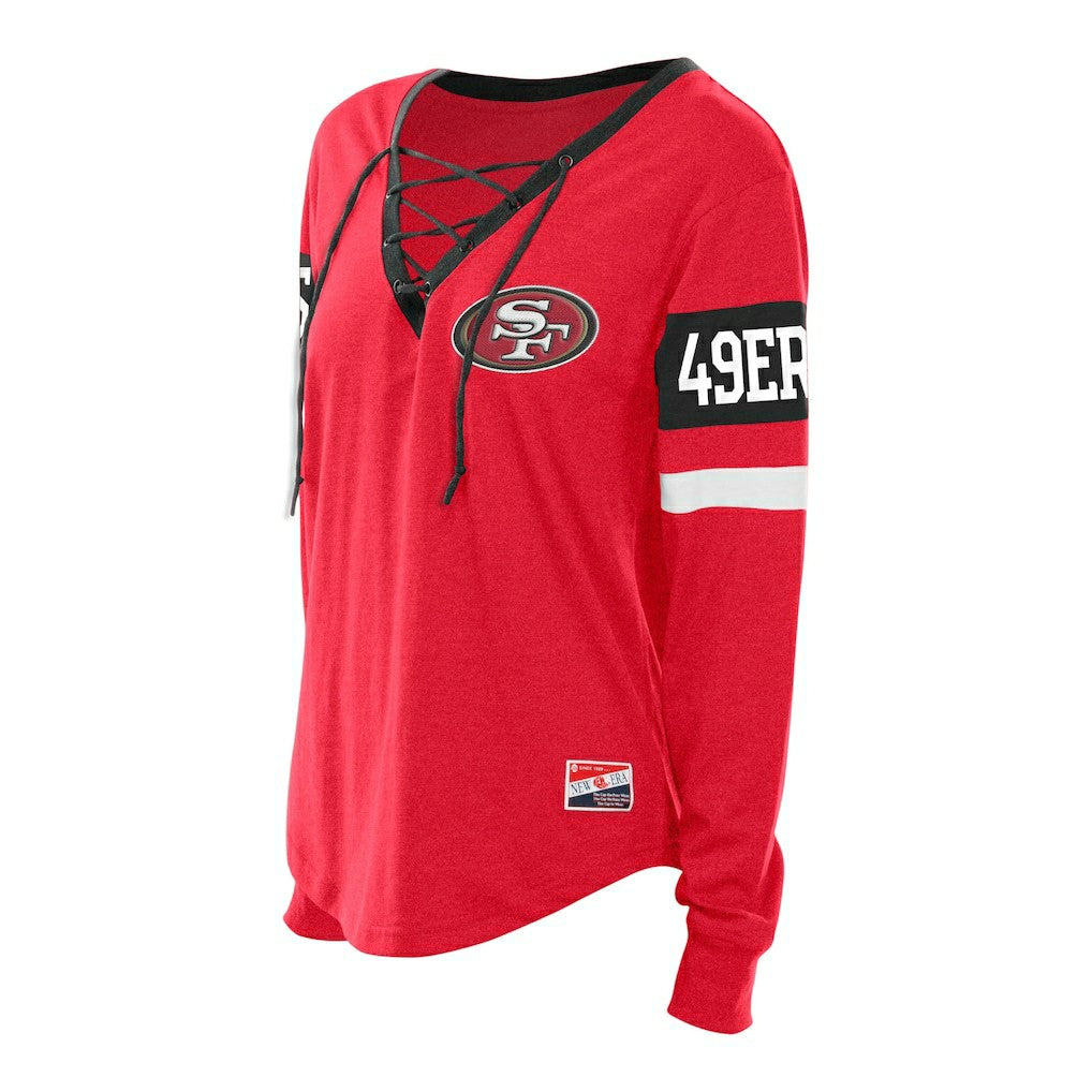 San Francisco 49ers New Era Women's Plus Size Throwback Lace-Up Long Sleeve T-Shirt Scarlet | NFL