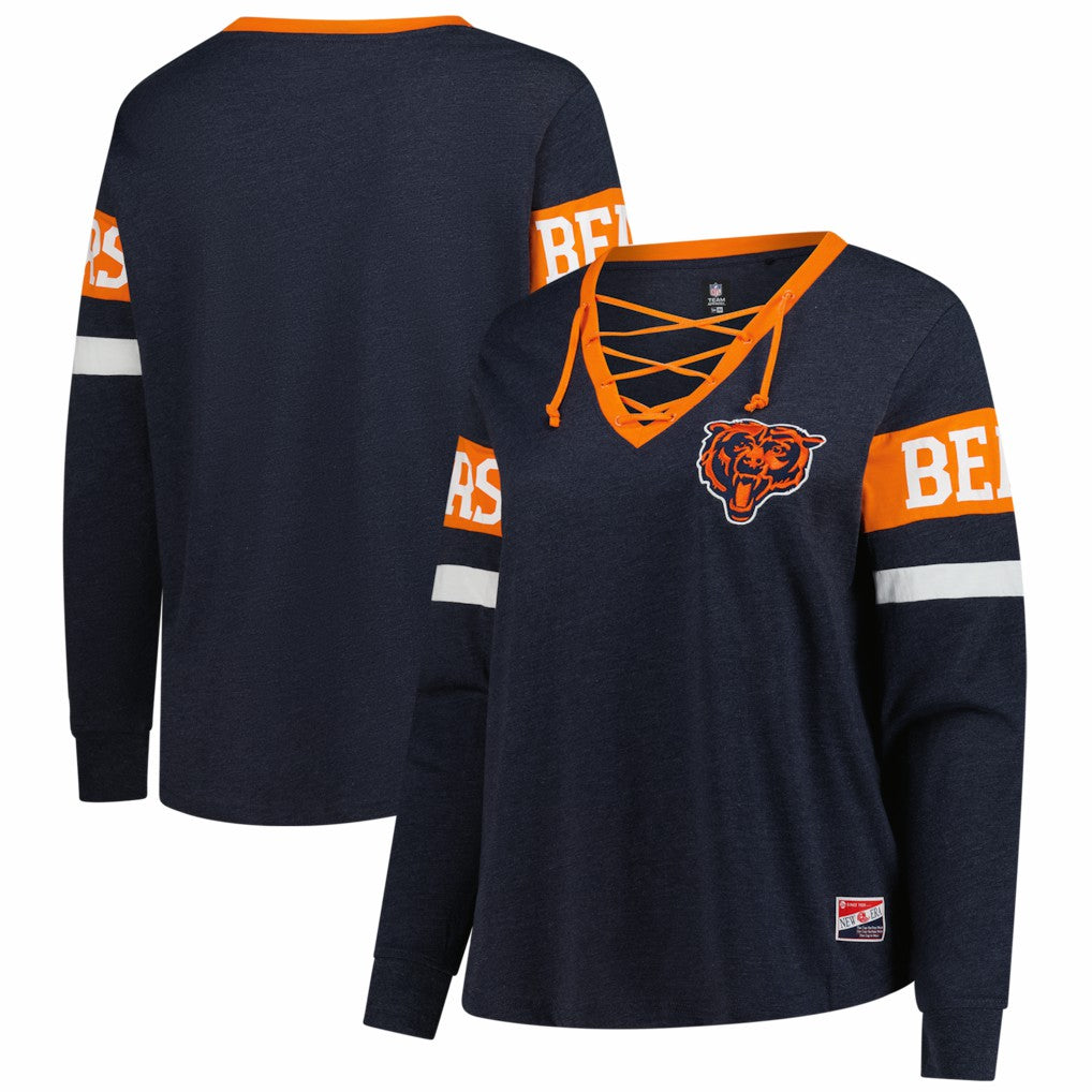 Chicago Bears New Era Women's Plus Size Throwback Lace-Up Long Sleeve T-Shirt Navy | NFL