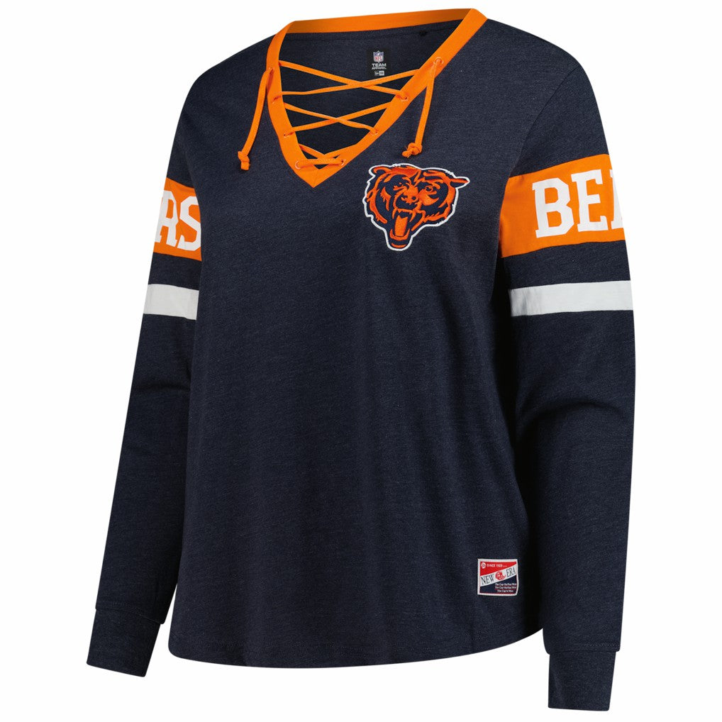 Chicago Bears New Era Women's Plus Size Throwback Lace-Up Long Sleeve T-Shirt Navy | NFL
