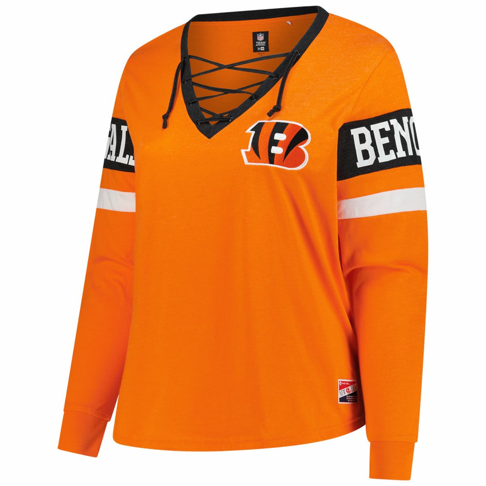 Cincinnati Bengals New Era Women's Plus Size Throwback Lace-Up Long Sleeve T-Shirt Orange | NFL