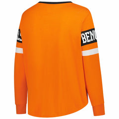 Cincinnati Bengals New Era Women's Plus Size Throwback Lace-Up Long Sleeve T-Shirt Orange | NFL