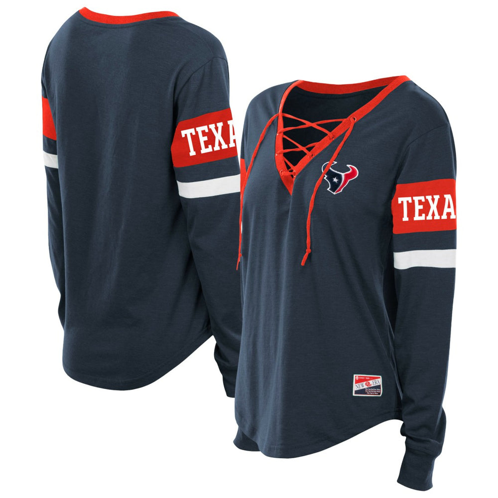 Houston Texans New Era Women's Plus Size Throwback Lace-Up Long Sleeve T-Shirt Navy | NFL