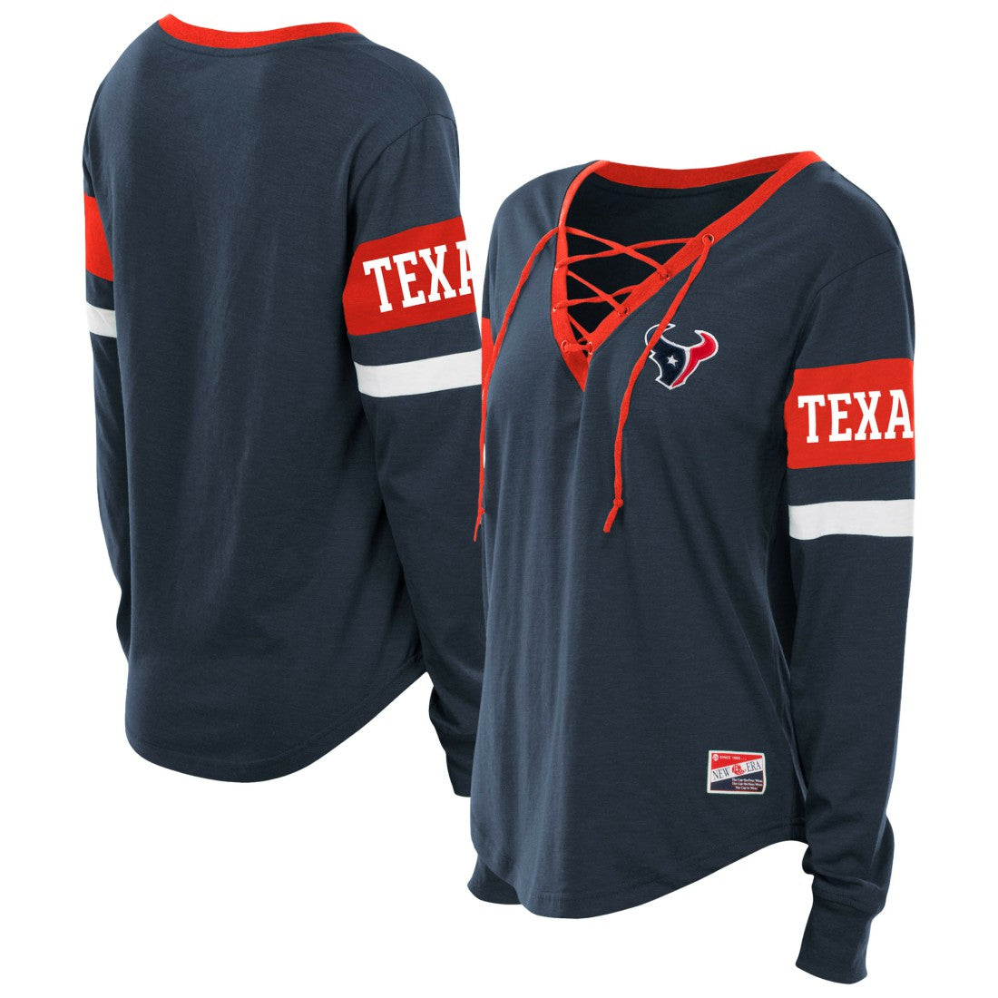 Houston Texans New Era Women's Plus Size Throwback Lace-Up Long Sleeve T-Shirt Navy | NFL