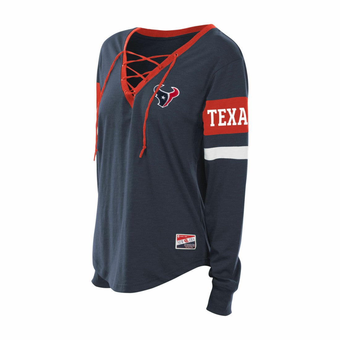 Houston Texans New Era Women's Plus Size Throwback Lace-Up Long Sleeve T-Shirt Navy | NFL