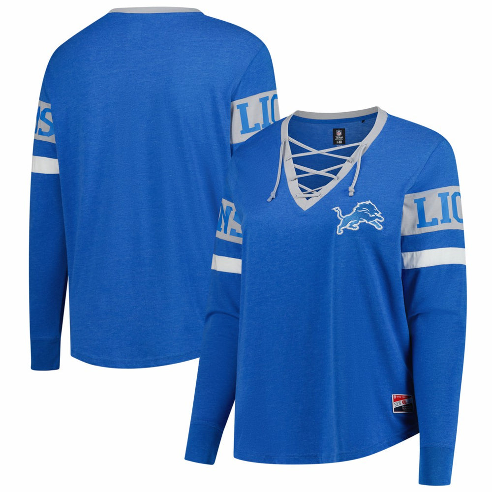Detroit Lions New Era Women's Plus Size Throwback Lace-Up Long Sleeve T-Shirt Blue | NFL