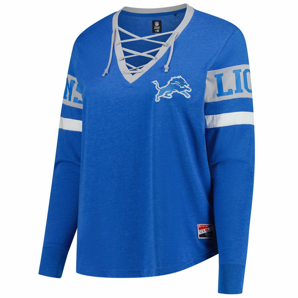 Detroit Lions New Era Women's Plus Size Throwback Lace-Up Long Sleeve T-Shirt Blue | NFL