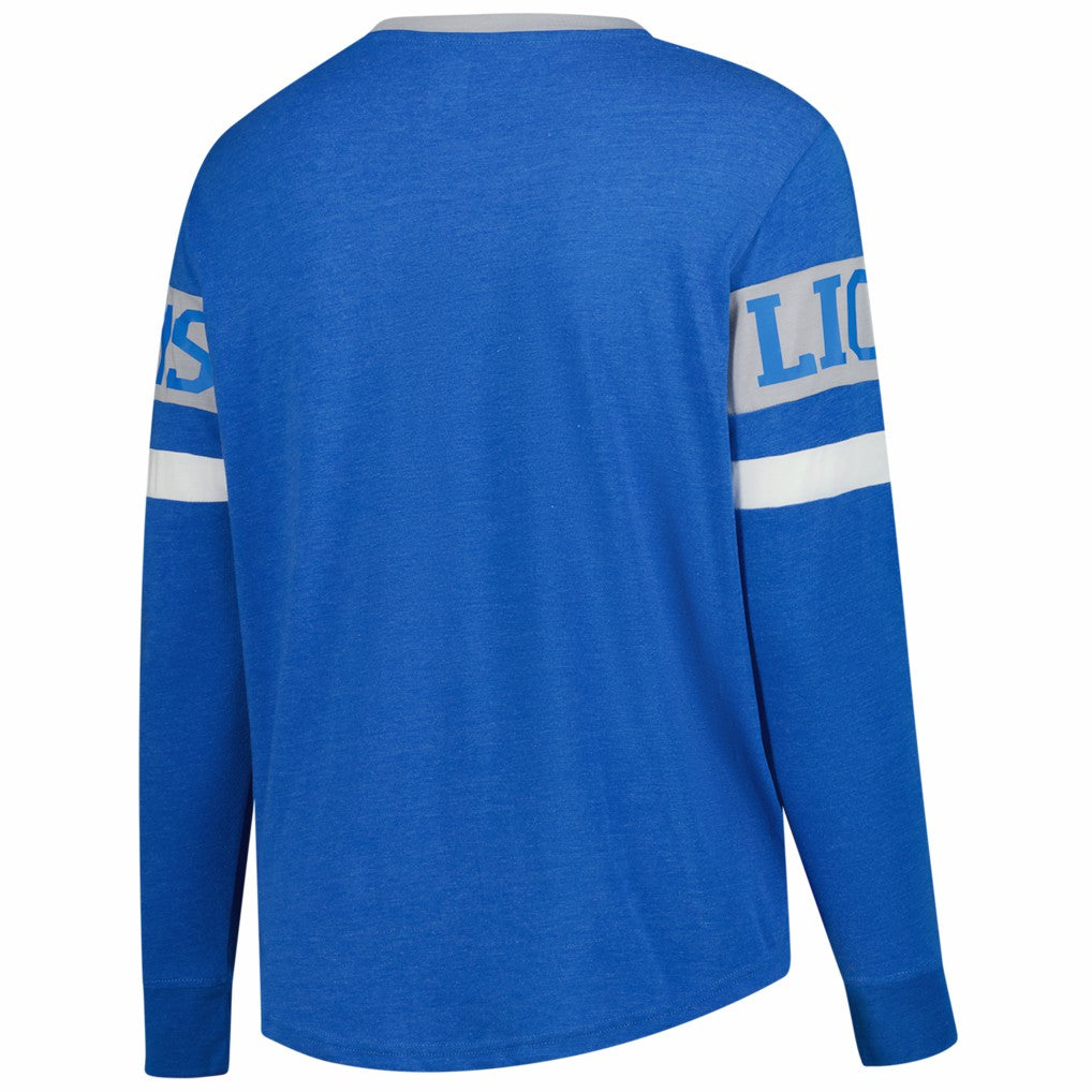 Detroit Lions New Era Women's Plus Size Throwback Lace-Up Long Sleeve T-Shirt Blue | NFL