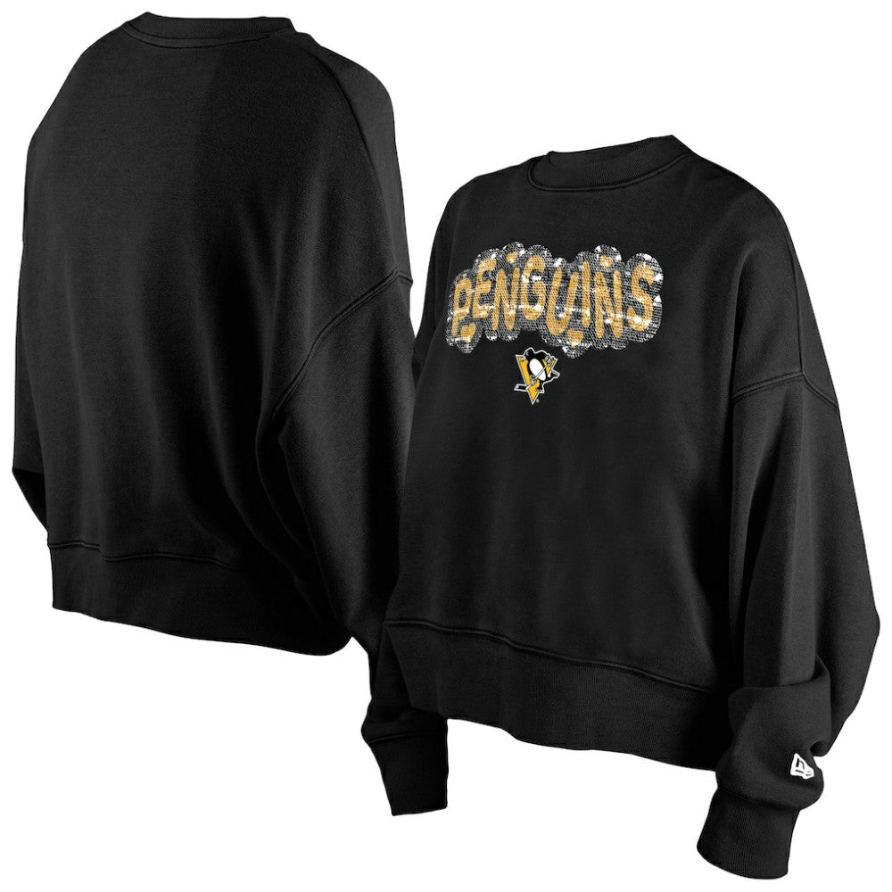 Pittsburgh Penguins New Era Girls Youth Flip Sequin Sweatshirt - Black - NHL