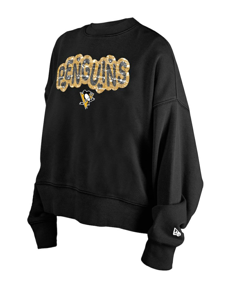 Pittsburgh Penguins New Era Girls Youth Flip Sequin Sweatshirt - Black - NHL