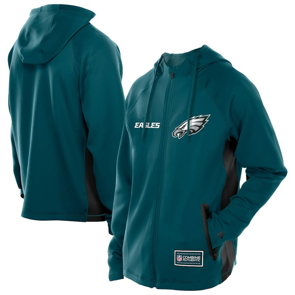 Philadelphia Eagles New Era Combine Authentic Raglan Scuba Full-Zip Hoodie Midnight Green | NFL