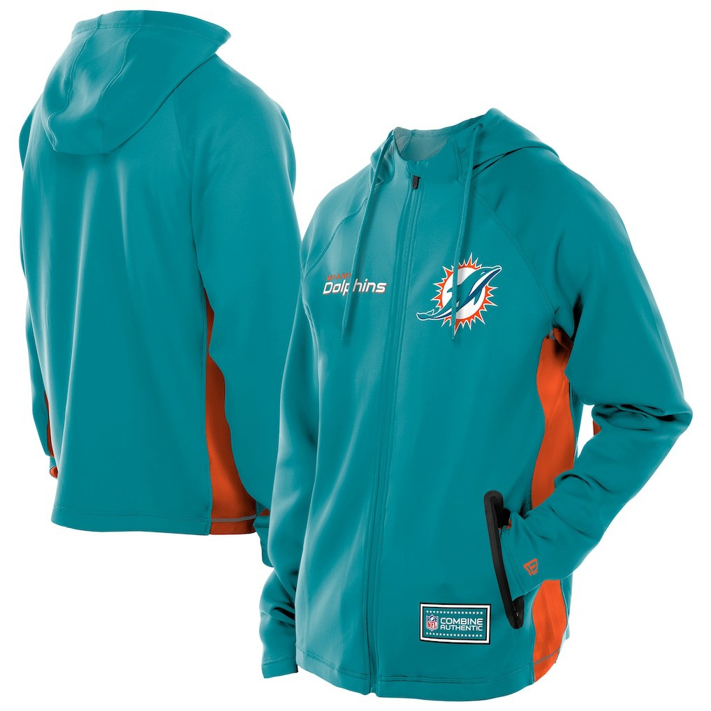 Miami Dolphins New Era Combine Authentic Raglan Scuba Full-Zip Hoodie Aqua | NFL