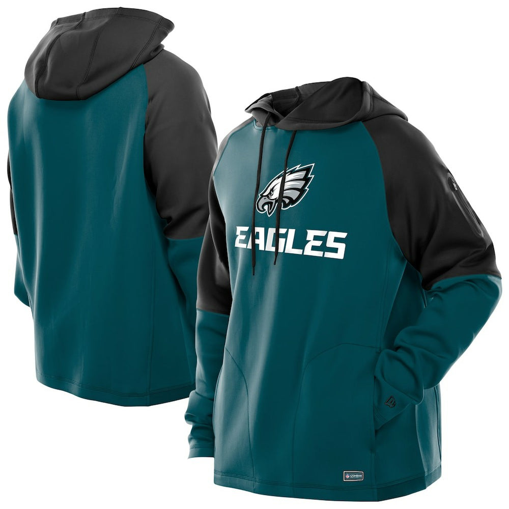 Philadelphia Eagles New Era Combine Authentic Color Block Raglan Pullover Hoodie Midnight Green | NFL
