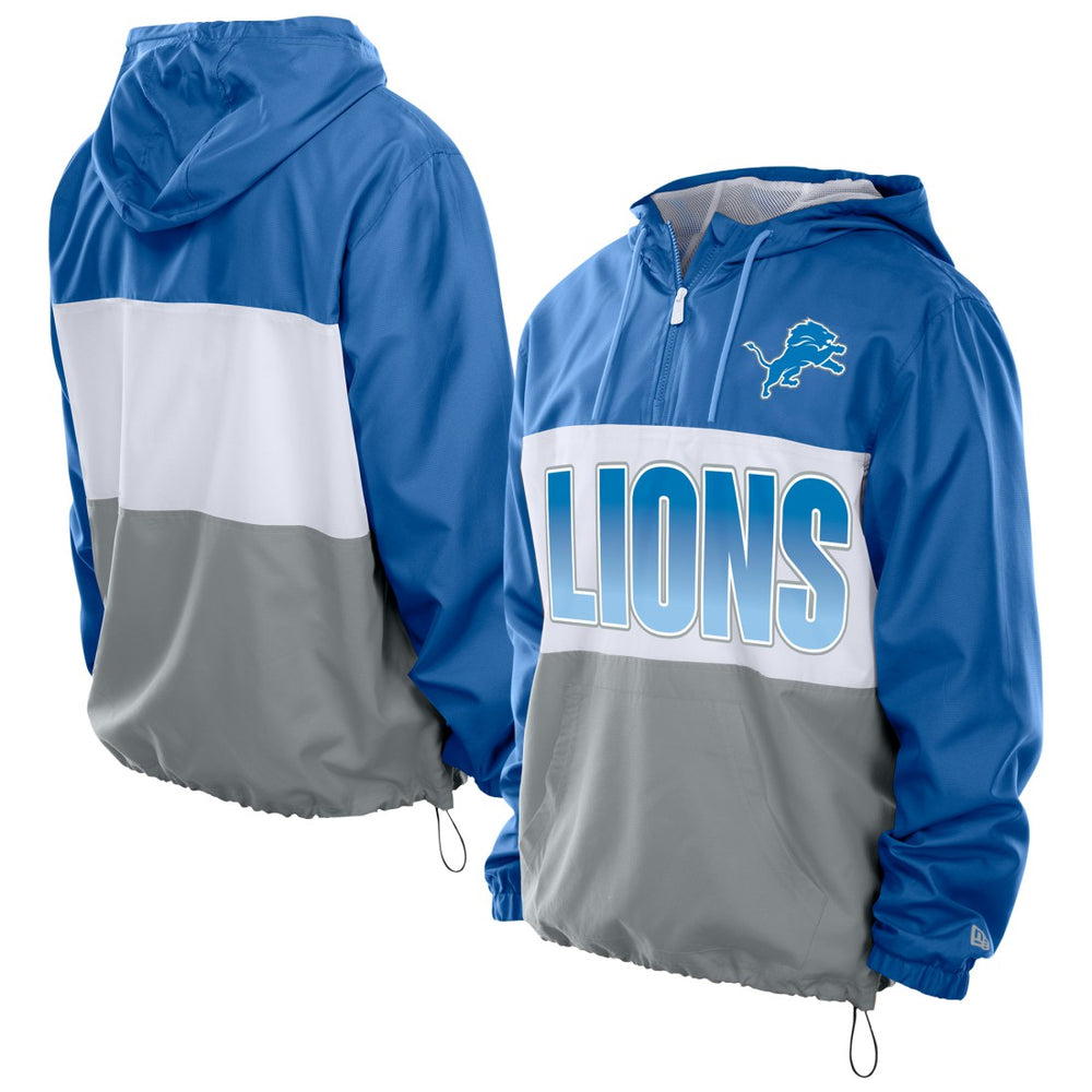 Detroit Lions New Era Ripstop Quarter-Zip Hooded Windbreaker Blue | NFL