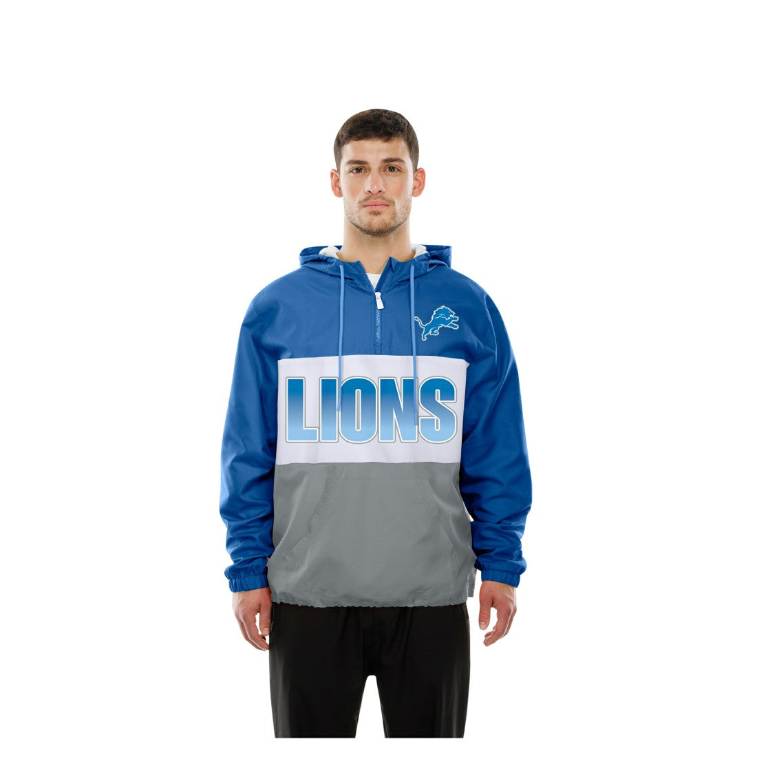 Detroit Lions New Era Ripstop Quarter-Zip Hooded Windbreaker Blue | NFL