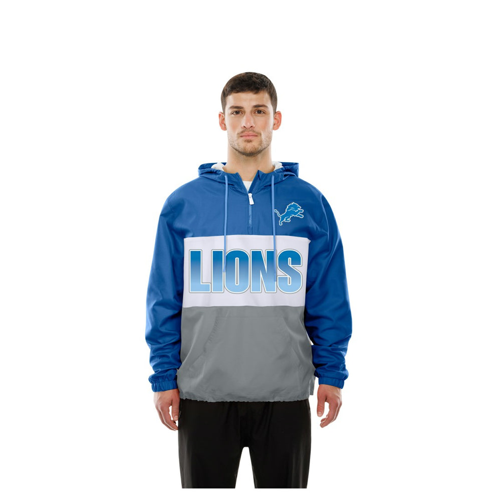 Detroit Lions New Era Ripstop Quarter-Zip Hooded Windbreaker Blue | NFL