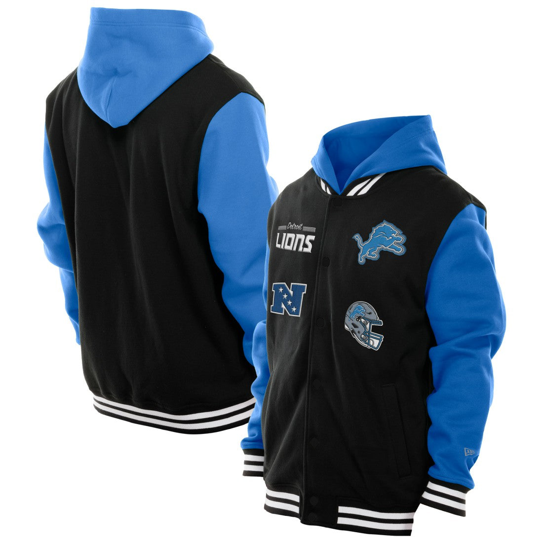 Detroit Lions New Era Full-Snap Fleece Hoodie Jacket Black | NFL