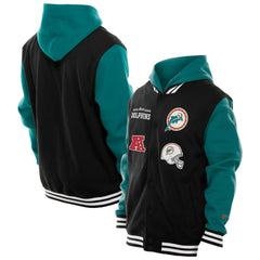 Miami Dolphins New Era Full-Snap Fleece Hoodie Jacket Black | NFL