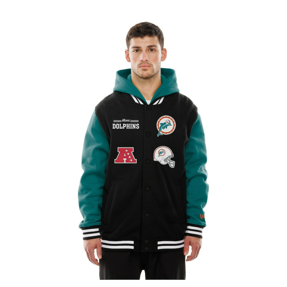 Miami Dolphins New Era Full-Snap Fleece Hoodie Jacket Black | NFL