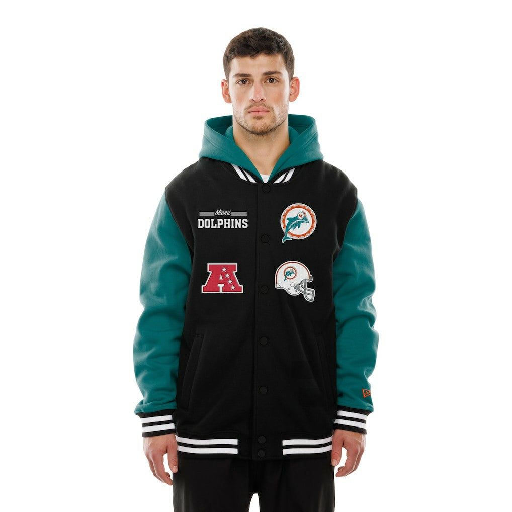 Miami Dolphins New Era Full-Snap Fleece Hoodie Jacket Black | NFL