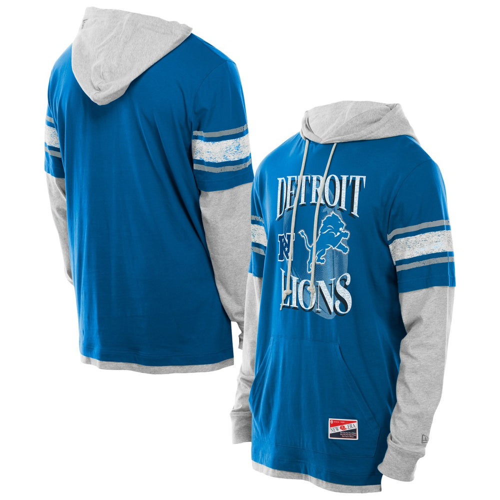 Detroit Lions New Era Twofer Layered Long Sleeve Hoodie T-Shirt Blue | NFL