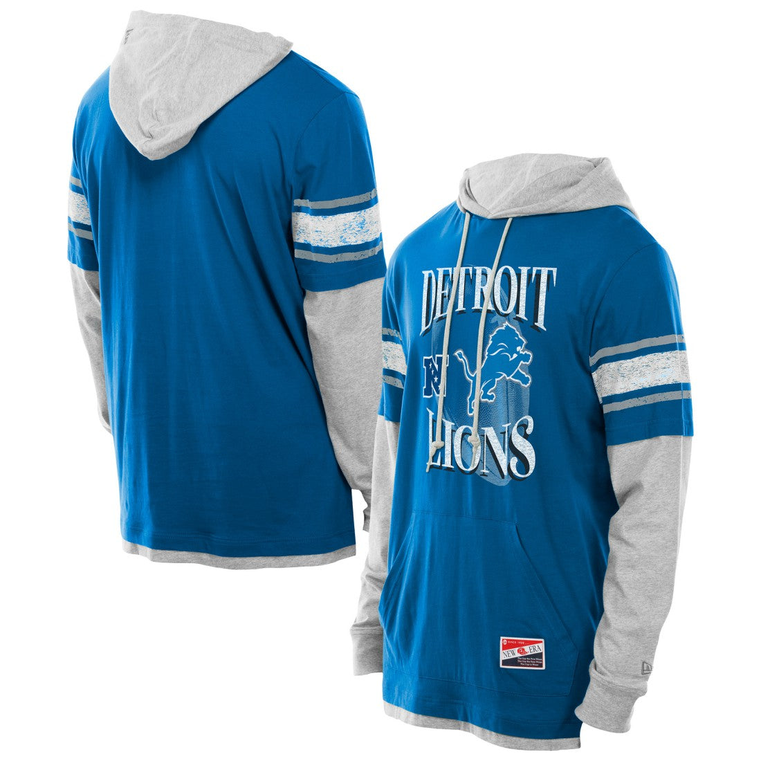 Detroit Lions New Era Twofer Layered Long Sleeve Hoodie T-Shirt Blue | NFL
