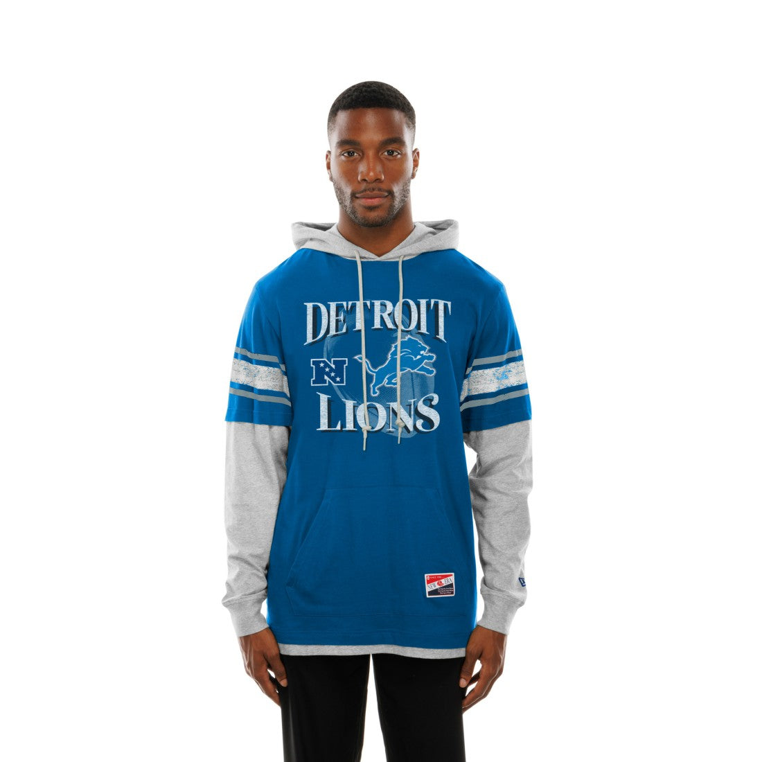 Detroit Lions New Era Twofer Layered Long Sleeve Hoodie T-Shirt Blue | NFL