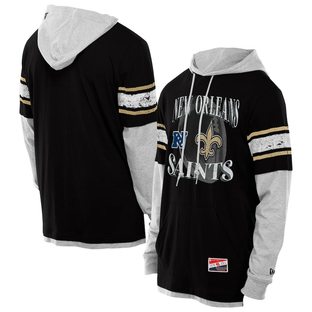 New Orleans Saints New Era Twofer Layered Long Sleeve Hoodie T-Shirt Black | NFL