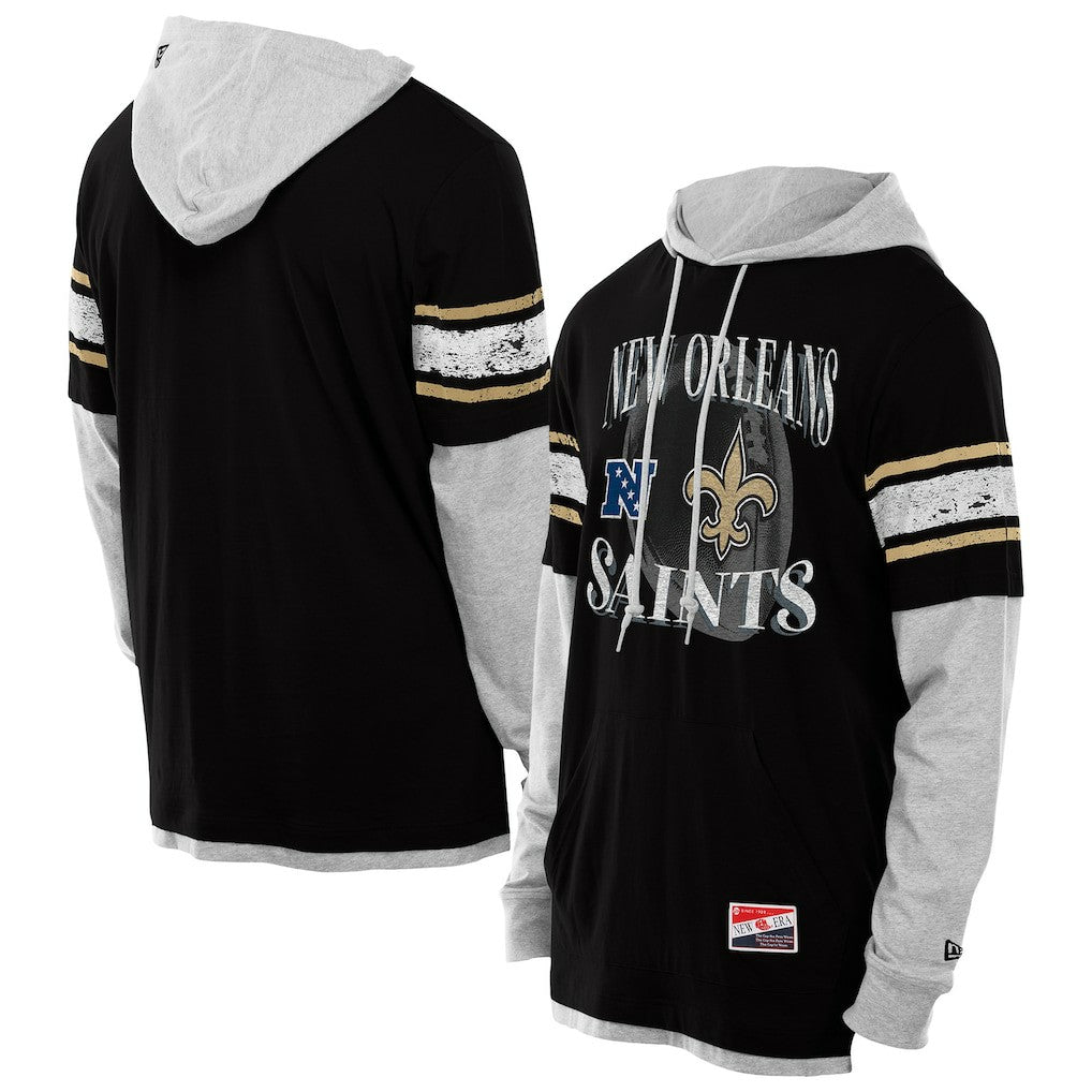 New Orleans Saints New Era Twofer Layered Long Sleeve Hoodie T-Shirt Black | NFL