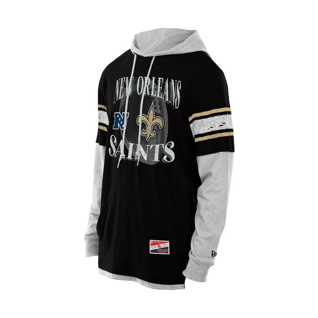 New Orleans Saints New Era Twofer Layered Long Sleeve Hoodie T-Shirt Black | NFL