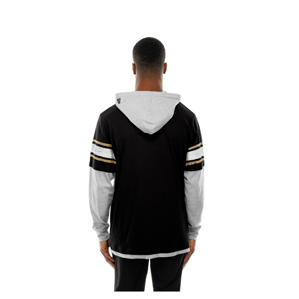 New Orleans Saints New Era Twofer Layered Long Sleeve Hoodie T-Shirt Black | NFL